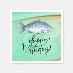 Fishing lovers birthday with Fish  Hook watercolor Napkin
