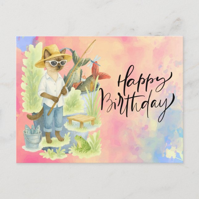 Fishing lovers birthday with Fish   watercolor  Postcard (Front)