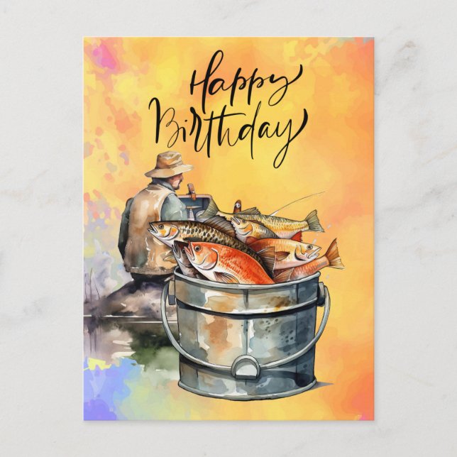 Fishing lovers birthday with Fish watercolor  Postcard (Front)
