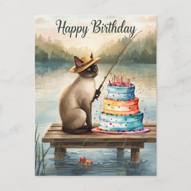 Fishing lovers birthday with Fish watercolor  Postcard (Front)
