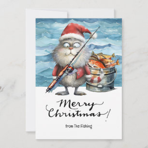 Fishing Lovers Christmas Holiday  with Santa  Cat Card