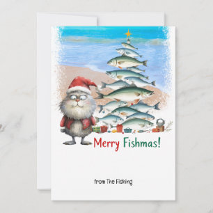 Fishing Lovers Christmas Holiday  with Santa  Cat Card