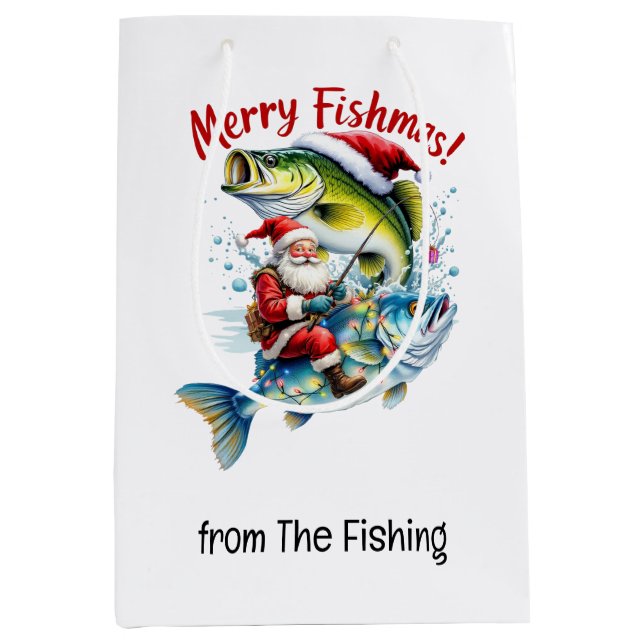 Fishing Lovers Christmas Holiday with Santa Claus Medium Gift Bag (Front)