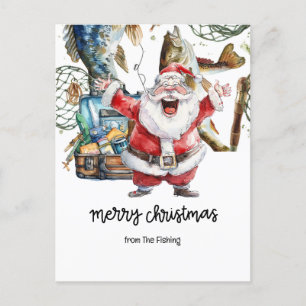 Fishing Lovers Christmas Holiday  with Santa Claus Postcard