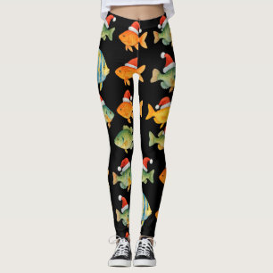 Fishing Lovers Christmas Holiday with Santa Fish  Leggings