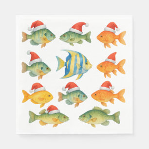 Fishing Lovers Christmas Holiday with Santa Fish Napkin