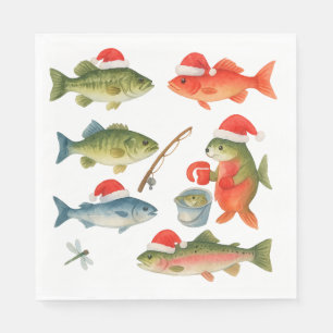 Fishing Lovers Christmas Holiday with Santa Fish Napkin