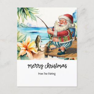 Fishing Lovers Christmas Holiday  with Santa Fish  Postcard
