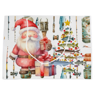 Fishing Lovers Christmas  Santa Claus Large Gift Bag
