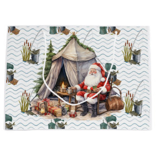 Fishing Lovers Christmas  Santa Claus Large Gift Bag