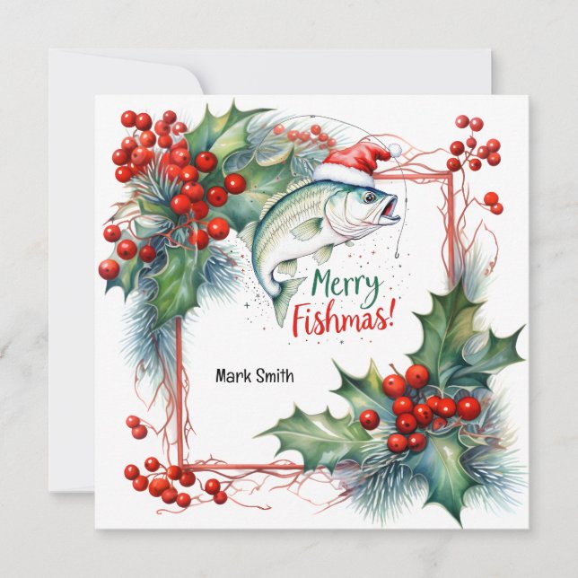 Fishing Lovers Christmas  themed  Holiday Card (Front)