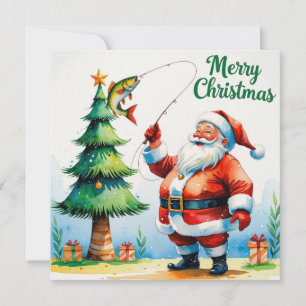 Fishing Lovers Christmas themed with Santa Claus Holiday Card