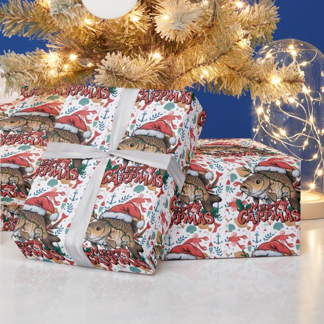 Fishing Lovers Christmas with Santa Claus Fish  Wrapping Paper (Holidays)