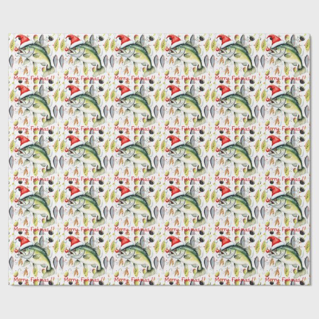 Fishing Lovers Christmas with Santa Claus Fish  Wrapping Paper (Seam)