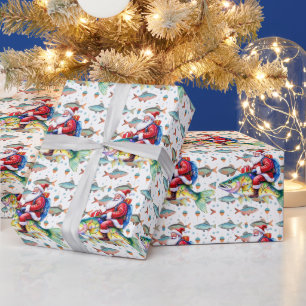 Fishing Lovers Christmas with Santa Claus Fish  Wrapping Paper