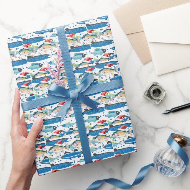 Fishing Lovers Christmas with Santa Claus Fish  Wrapping Paper (Gifting)