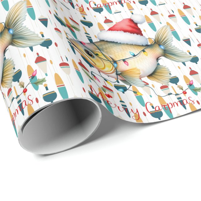 Fishing Lovers Christmas with Santa Claus Fish  Wrapping Paper (Roll Corner)