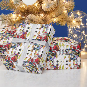Fishing Lovers Christmas with Santa Claus Fish  Wrapping Paper
