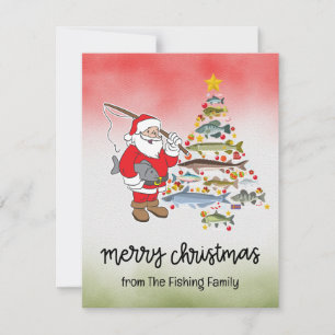 Fishing Lovers Christmas with Santa Claus Holiday Card