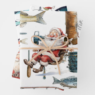 Fishing Lovers Christmas with Santa Claus Wrapping Paper Sheet