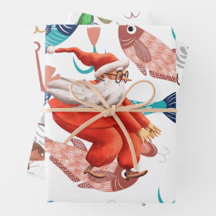 Fishing Lovers Christmas with Santa Claus Wrapping Paper Sheet