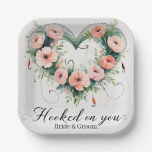 Fishing lovers Hook on you for  Wedding  Paper Plate