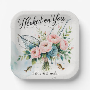 Fishing lovers Hook on you for Wedding Paper Plate