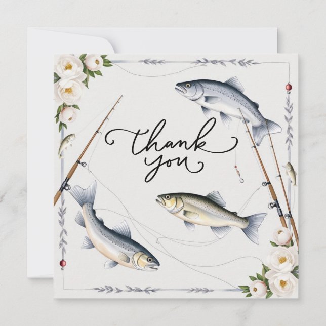 Fishing Lovers Thank you with fish and flowers Card (Front)