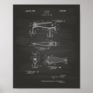 Fishing Lure 1956 Patent Art Chalkboard Poster