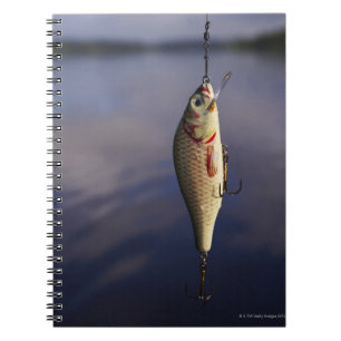 fishing lure in front of water notebook