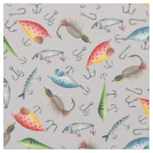 Fishing Lures on Light Grey Fabric