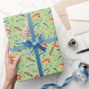 Fishing Lures on Light Spring Green Wrapping Paper