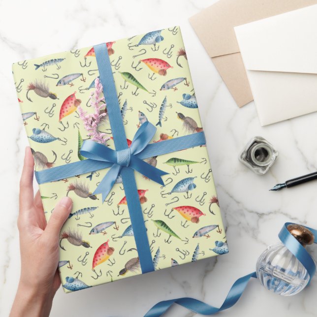 Fishing Lures on Light Yellow Wrapping Paper (Gifting)