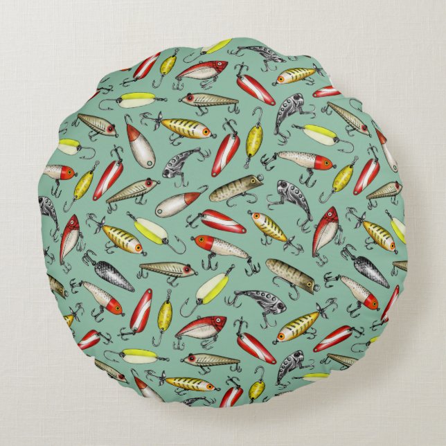 Fishing Lures Round Pillow (Back)