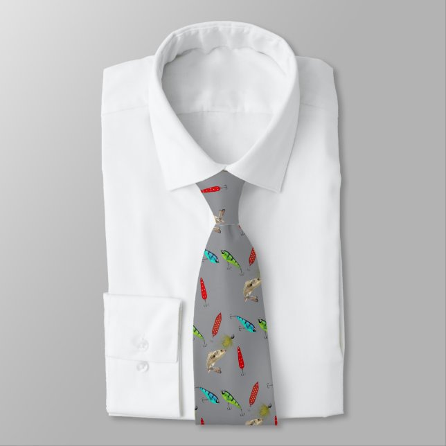 Fishing Lures with Fish on Gray Tie (Tied)