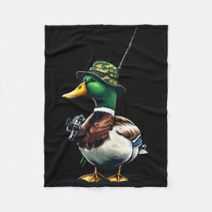 Fishing Mallard Duck Funny Cool Fishing Fisherman Fleece Blanket