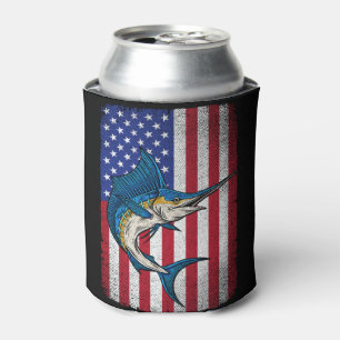 Fishing Marlin Swordfish Fish USA American Flag  Can Cooler