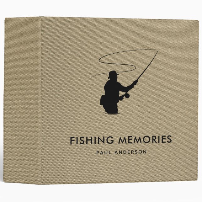 Fishing Memories Gray Fabric Custom Name Binder (Front/Spine)