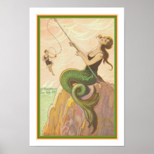 "Fishing Mermaid" Art Deco Print ca. 1928