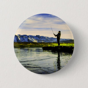 Fishing Mountain Lake Fisherman 2 Inch Round Button