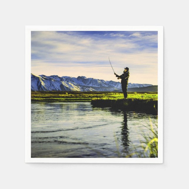 Fishing Mountain Lake Fisherman Napkin (Front)
