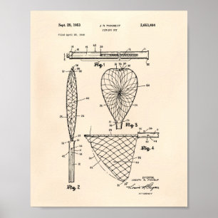 Fishing Net 1953 Patent Art Old Peper Poster