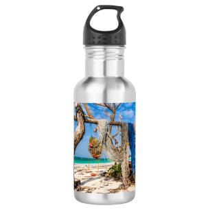 Fishing nets drying on the beach 532 ml water bottle
