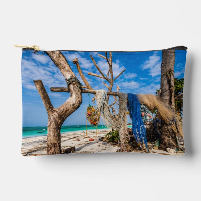 Fishing nets drying on the beach accessory pouch (Front)