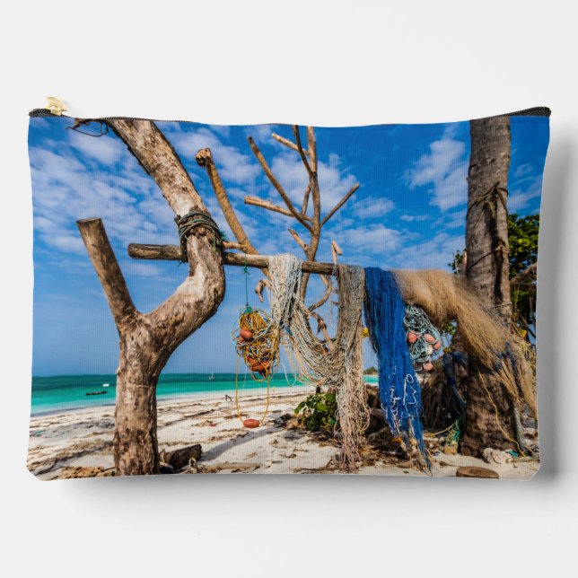 Fishing nets drying on the beach accessory pouch (Front)