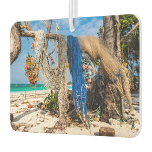 Fishing nets drying on the beach air freshener