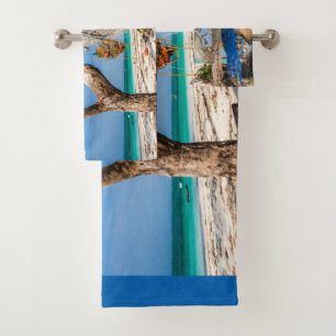 Fishing nets drying on the beach bath towel set