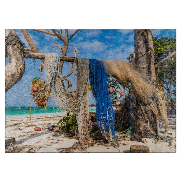 Fishing nets drying on the beach cutting board (Front)