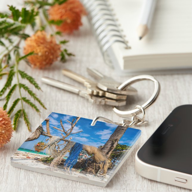 Fishing nets drying on the beach keychain (Front Right)
