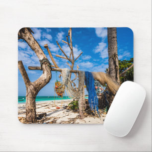 Fishing nets drying on the beach mouse pad